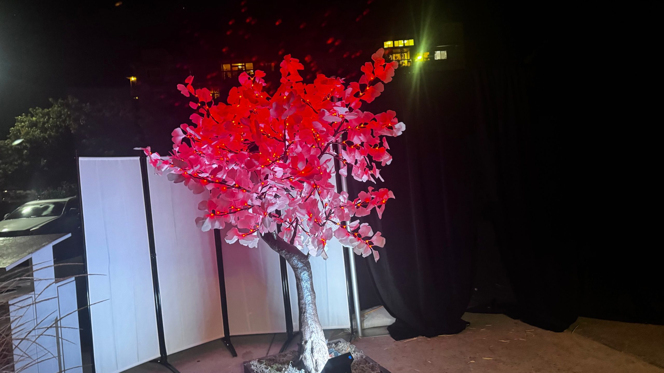 7 Ft LED White Gingko Leaf Tree Lit Red